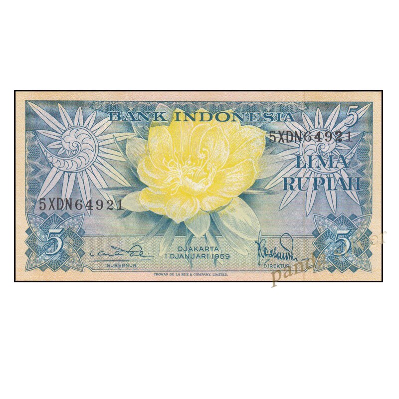 5 Rima Rupiah Banknotes Indonesia 5 Rupiah note, 1959, P-65, Birds, Flowers, UNC original ...