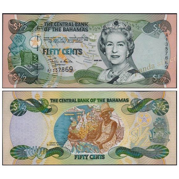 Bahamas 0.5 Dollar 2001 P-68 UNC Original Banknote