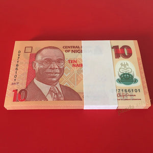 Nigeria 10 Naira , Full Bundle Lot (100 PCS),  2007-2017 random year , P-39 Polymer, UNC, Original banknote