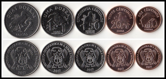Sao Tome and Principe Set 5 pcs Coins 2017 UNC Original Coin