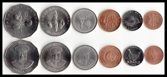Tonga  set 6 pcs Coins (1 2 5 10 20 50 CENT) Seniti UNC original coin