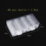 60 pcs Clear Plastic Round Case Coin Storage Capsules Holder Round protect shell for diameter 20/25/27/30/33mm with 1 box kit