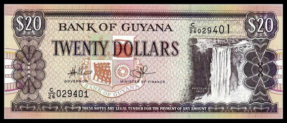 Guyana 20 Dollars , random year , P-30, UNC, real original banknote