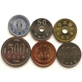 Japan Set 6 pcs Coin (1 5 10 50 100 500 YEN ) , Random Year UNC Original Coins