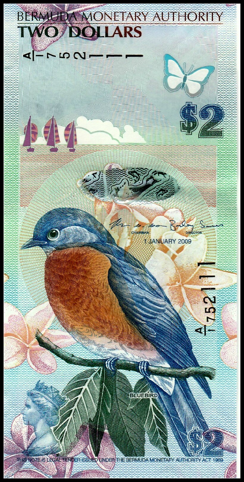 Bermuda 2 Dollars 2009(2012) P-57b UNC original banknote , World