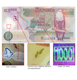 Zambia Set 5 pcs (20 50 100 500 1000 Kwacha) UNC banknote real original (3 paper + 2 polymer banknotes)