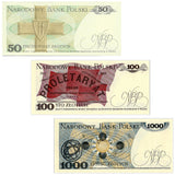 Poland set 3 pcs ( 50 100 1000 Zlotych ) UNC original banknotes P142 143 146 ,