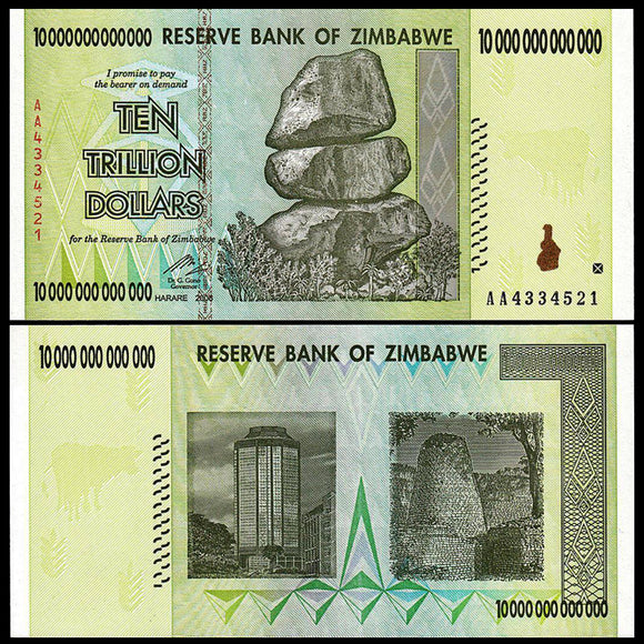 Zimbabwe 10 Trillion Dollars, 2008, P-88, A-UNC 1 piece real original banknote