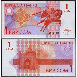 Kyrgyzstan 1 Som 1993. P-4, UNC original banknote