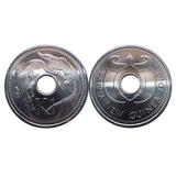 Papua New Guinea 1 Kina, 1996-2004, KM#6, UNC original real coin Double Crocodiles Holey 33mm steel