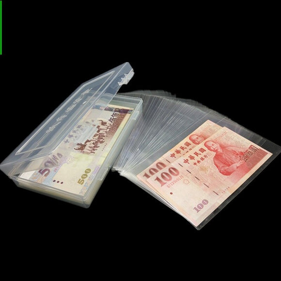 Bank Note Storage Box banknotes bank note paper money protect bag 100 pcs + Storage box 1pcs ...