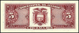 Ecuador 5 Sucres 1988 P-120A UNC Original Banknote