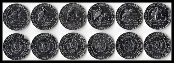 Burundi Set 6 pcs coins 5 Francs 2014 UNC real original 26mm bird coin