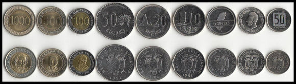 Ecuador Set 9 pcs Coins UNC original coin