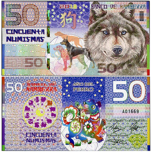 Kamberra 50 Numismas 2018 , China Zodiac Lunar Dog Year , Polymer banknote , real original