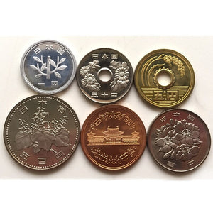 Japan Set 6 pcs Coin (1 5 10 50 100 500 YEN ) , Random Year UNC Original Coins
