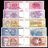 Yugoslavia set 5 PCS, 10 50 100 500 1000 Dinara,banknotes, 1990, UNC original (out of use now) P-103-107 banknote