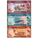 Sri Lanka Set 3 PCS ( 20 50 100 Rupees ) P-123-125 Banknotes, UNC original Banknote