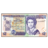 Belize 2 Dollars, 2007 / 2014, P-66 UNC, Original Banknote 1 Piece
