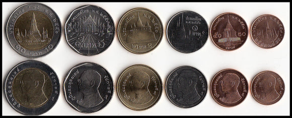 Thailand Set 6 COINS (25 50 SATANG 1 2 5 10 BAHT) BIMETALIC KING RAMA IX UNC original coin