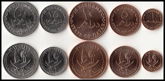 Qatar Set 5 pcs Coin , UNC original real Genuine coin