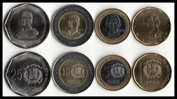 Dominican Set 4 pcs coins (1, 5 ,10, 25 Pesos) 2008 , UNC original coin