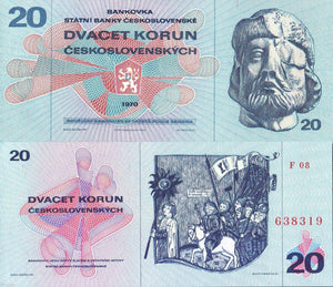 Czechoslovakia 20 Korun Banknote, 1970, P-92, UNC, Real Original