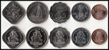 Bahamas Set 5 PCS Coins ,( 1 5 10 25 50 Cents ), 1992-2009, UNC, 100% Real Original Genuine coin