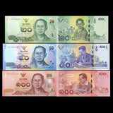 Thailand Set 3 PCS, 20 50 100 Baht, 2017, banknote, UNC original banknote