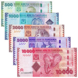 Tanzania Full Set 5 pcs ( 500,1000,2000,5000,10000 shillings ) 2011- 2015 Original Banknote