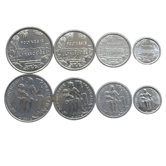 French Polynesia, Set 4 PCS Coins, Aluminum Coin for Collection