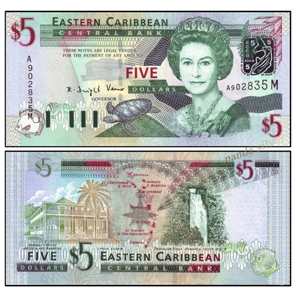 East Caribbean 5 Dollars 2008 P-47 UNC Original Banknote