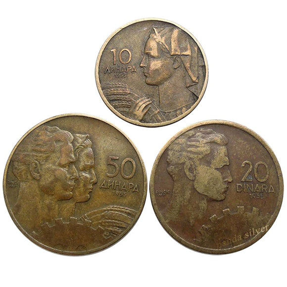 Yugoslavia Set 3 PCS Coins, 1955, Old Used Condition Original Coin