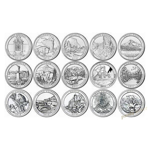 US Set 15 PCS, 2010-2012 (1-15th) National Park Commemorative Quarter Coin, 25 Cents, USA,  UNC Original Collection Coins