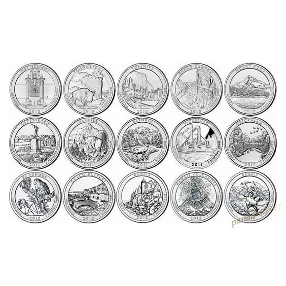 US Set 15 PCS, 2010-2012 (1-15th) National Park Commemorative Quarter Coin, 25 Cents, USA,  UNC Original Collection Coins