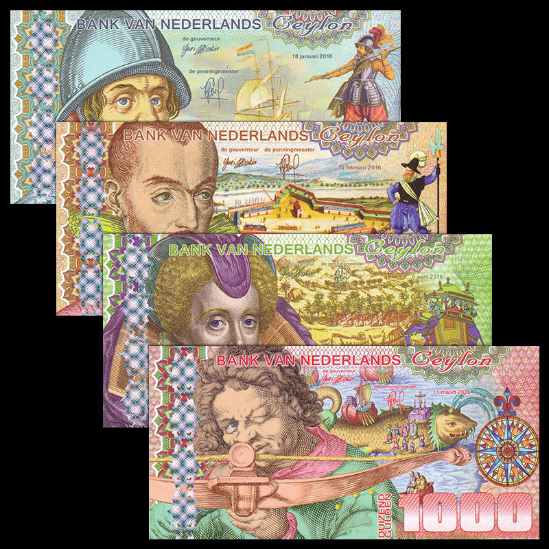Netherlands Ceylon, Set 4 PCS, 50-1000 Gulden, 2016, Private Issue ...