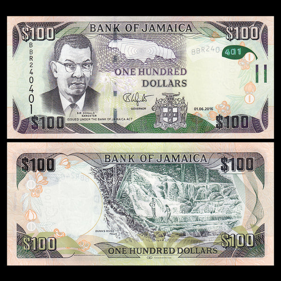 Jamaica, 100 Dollars, 2010-2018 Random Year, UNC Original Banknote for Collection