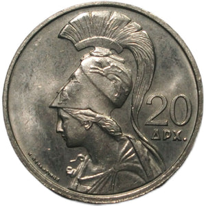 Greece 20 Drachma, 1973 Athena, 29mm Copper-Nickel Coin , Athena Phoenix Rising Coin 1 Piece for Collection