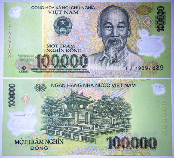 Vietnam 100000 Dong, Random Year, Polymer Original Banknote for Collection