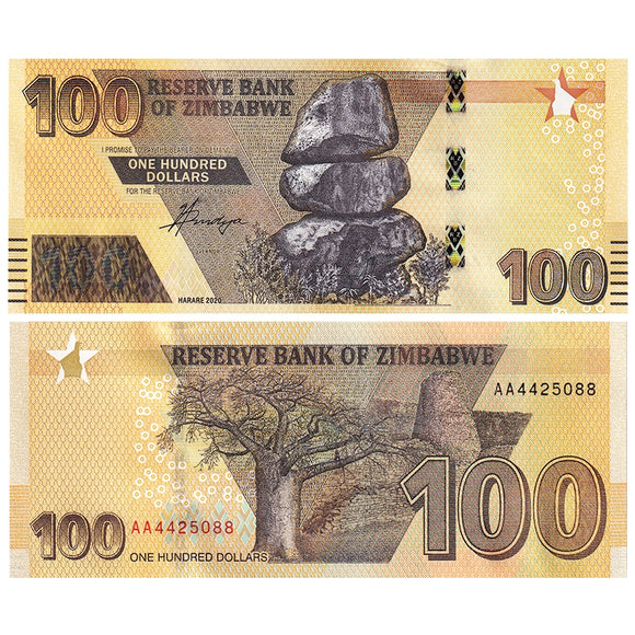 Zimbabwe, 100 Dollars, 2020(2021) P-106, UNC Original Banknote for Collection