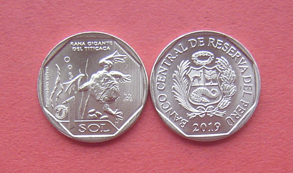 Peru, 2019 1 Nuevo Sol, Fauna, Titicaca Water Frog Coin,