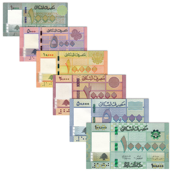 Lebanon, Set 6 PCS, P90-95 Banknotes, UNC Original Banknote for Collection,