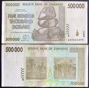 Zimbabwe 500000 Dollars, Used Condition, Old Banknote for Collection