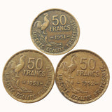 France, 50 Francs, 1951-1953 Random Year, 27mm Used Coin for Collection, F, 1 Piece