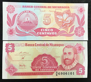 Nicaragua 5 Centavos, 1991 P-168,  UNC Original Banknote for Collection