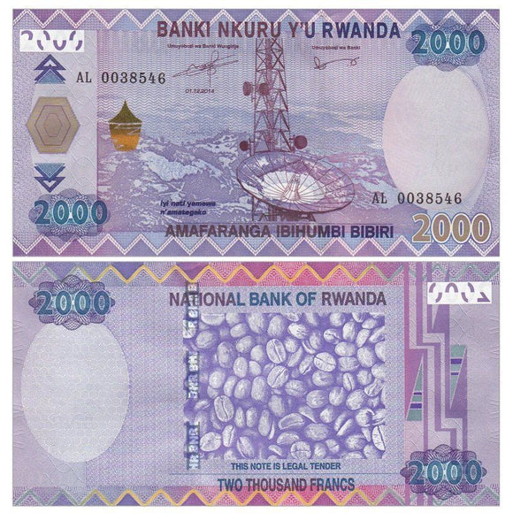 Rwanda 2000 Francs, 2014 P-40, UNC Original Banknote for Collection, Paper Money, 1 Piece