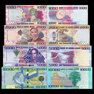 Sierra Leone, Set 4 PCS Banknotes, 1000-10000 Leone, UNC Original Banknote for Collection