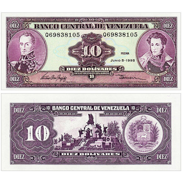 Venezuela, 10 Bolivares, 1986-1995 P-61, UNC Original Banknote for Collection