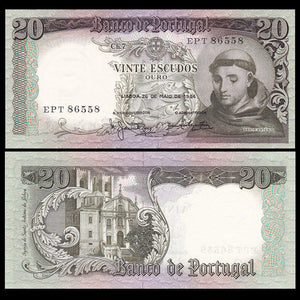 Portugal, 20 Escudos, 1964 P-167, UNC Original Banknote for Collection