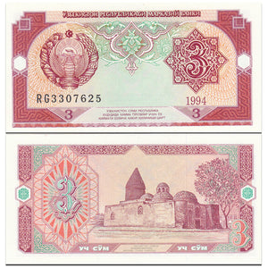 Uzbekistan, 3 Som, 1994 P-74, UNC Original Banknote for Collection
